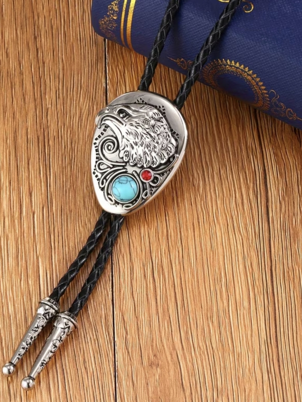 Western Eagle Bolo Tie Turquoise-style Black Cord Cowboy Southwestern TM2B5D